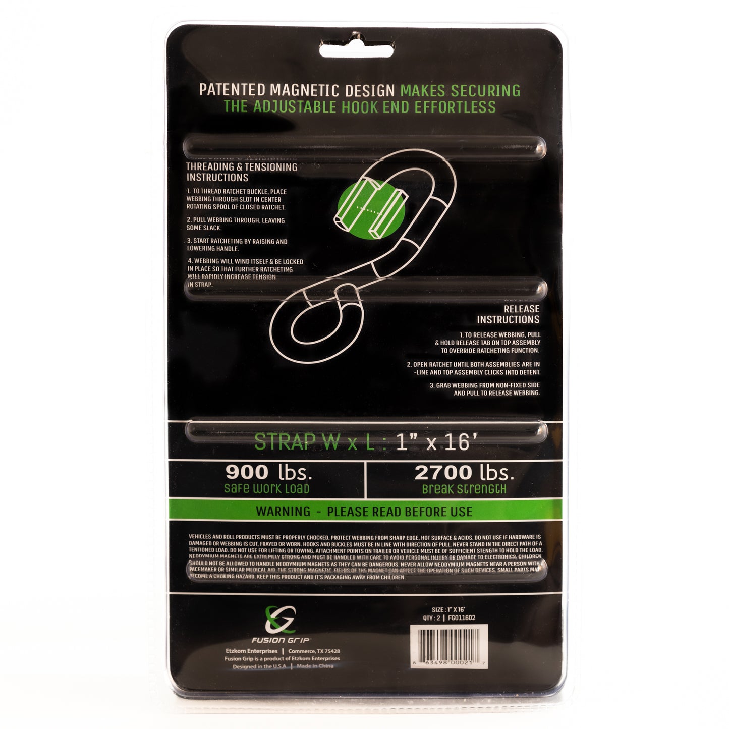 1"x16' Ratchet Strap (2 pack)